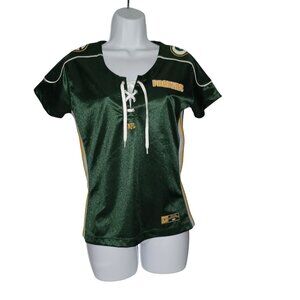 Green Bay Packer Womens Lace-Up NFL Team Silky Jersey Top M Green/Gold Size Med
